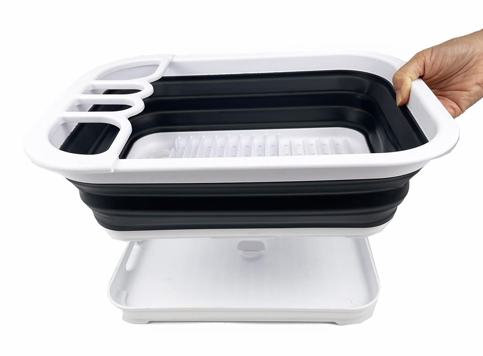 Sammart 7.3L (1.9 Gallon) Collapsible Plastic Dish Drainer With Drainer Board-Foldable Drying Rack Set - Portable Dinnerware Org